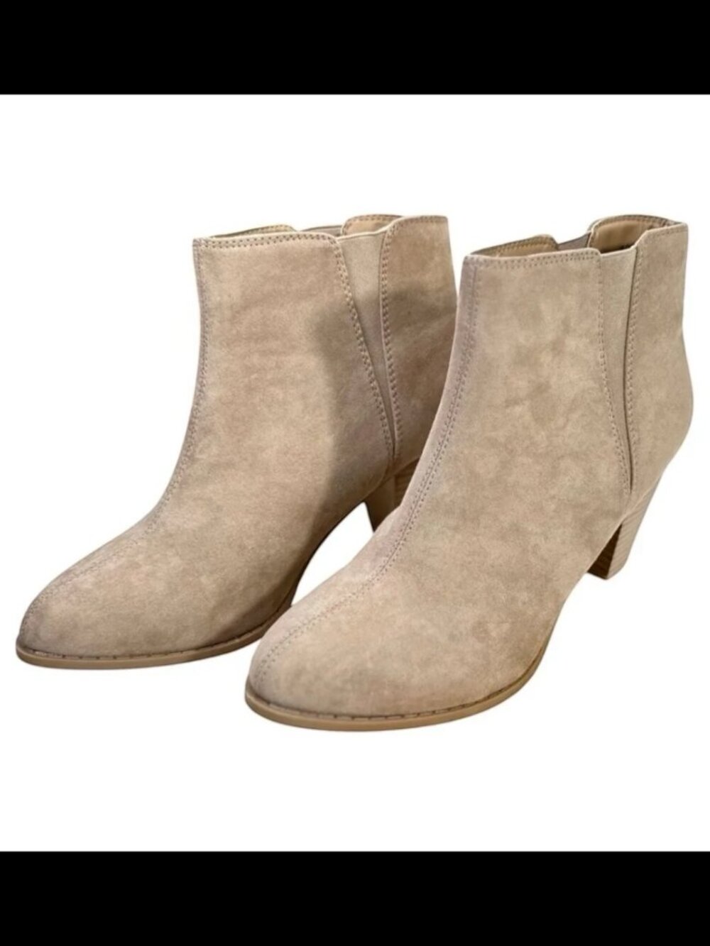 Atmosphere Tan Faux Suede Slip-On Ankle Booties Cone Heel - Size 9